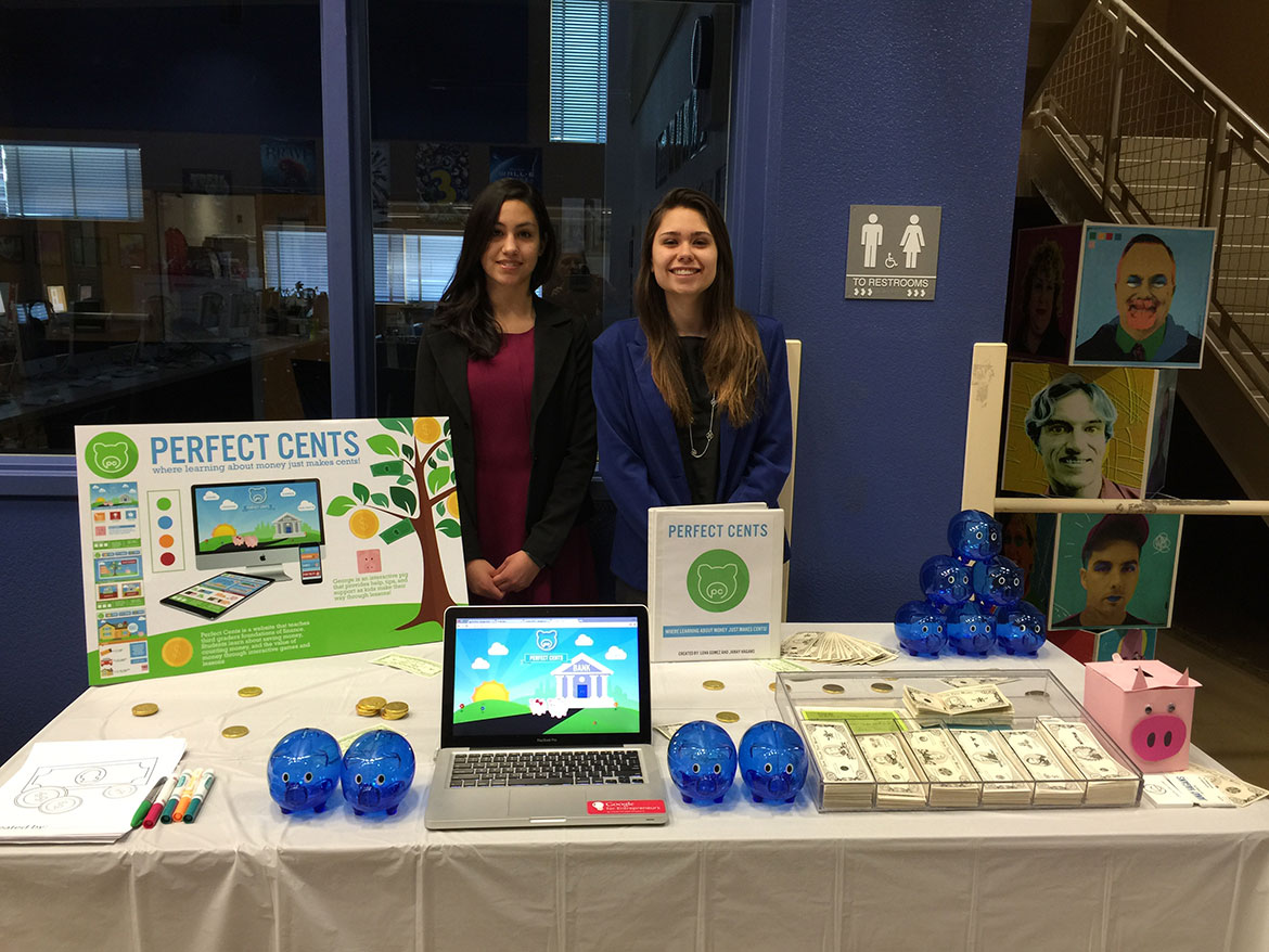 Students Lena Gomez and Janay Hagans demonstrate their Capstone Project.